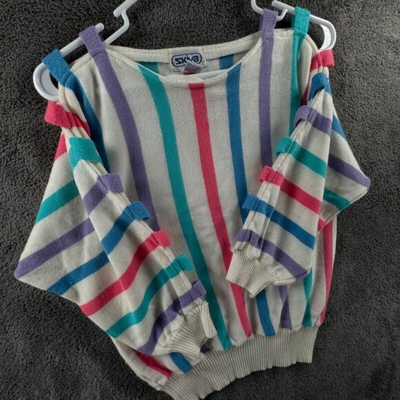 Vintage 70s Fair Isle Sweater Womens Small Boho Kimono Sleeve - Picture 9 of 10